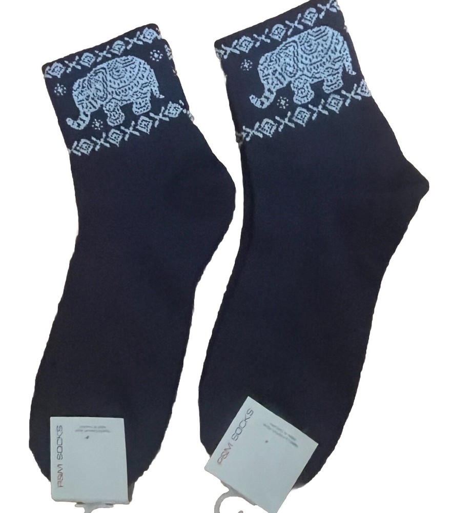 Crew Socks 2 Pair Lot Blue Elephant Animal Novelty Women Cotton Stretch Blend