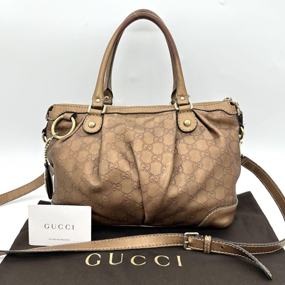 GUCCI Suki Two-Way Handbag in Signature Brown Genuine Leather