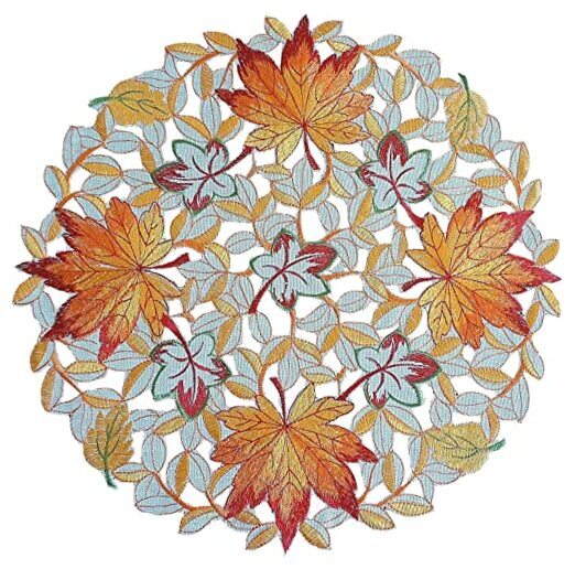 Thanksgiving Harvest Embroidered Maple Leaves Cutwork Table Runner  