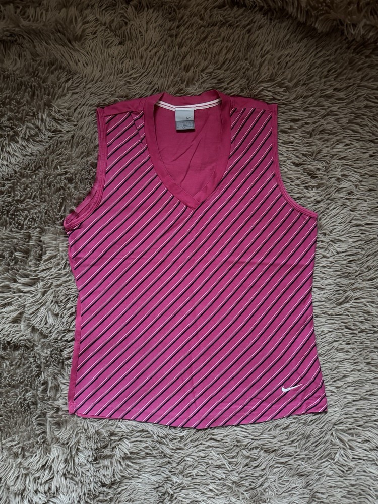 Vintage Nike Women’s Sleeveless Top Pink Striped | Size L (Fits M)