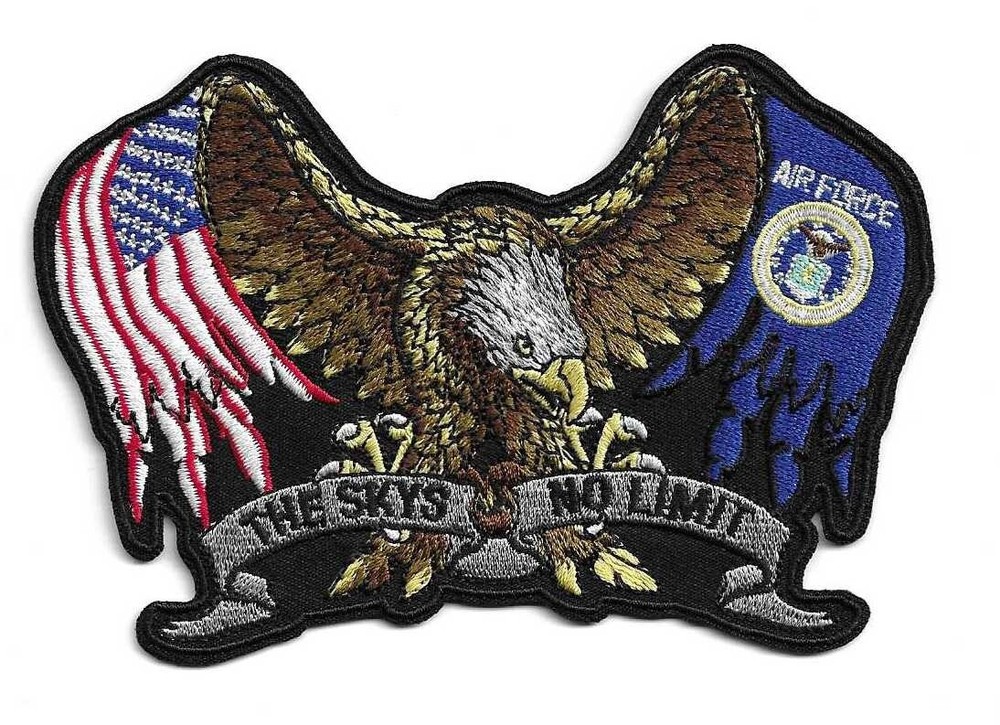 Air Force Eagle Embroidered 5 Inch Patch with American Flag Design