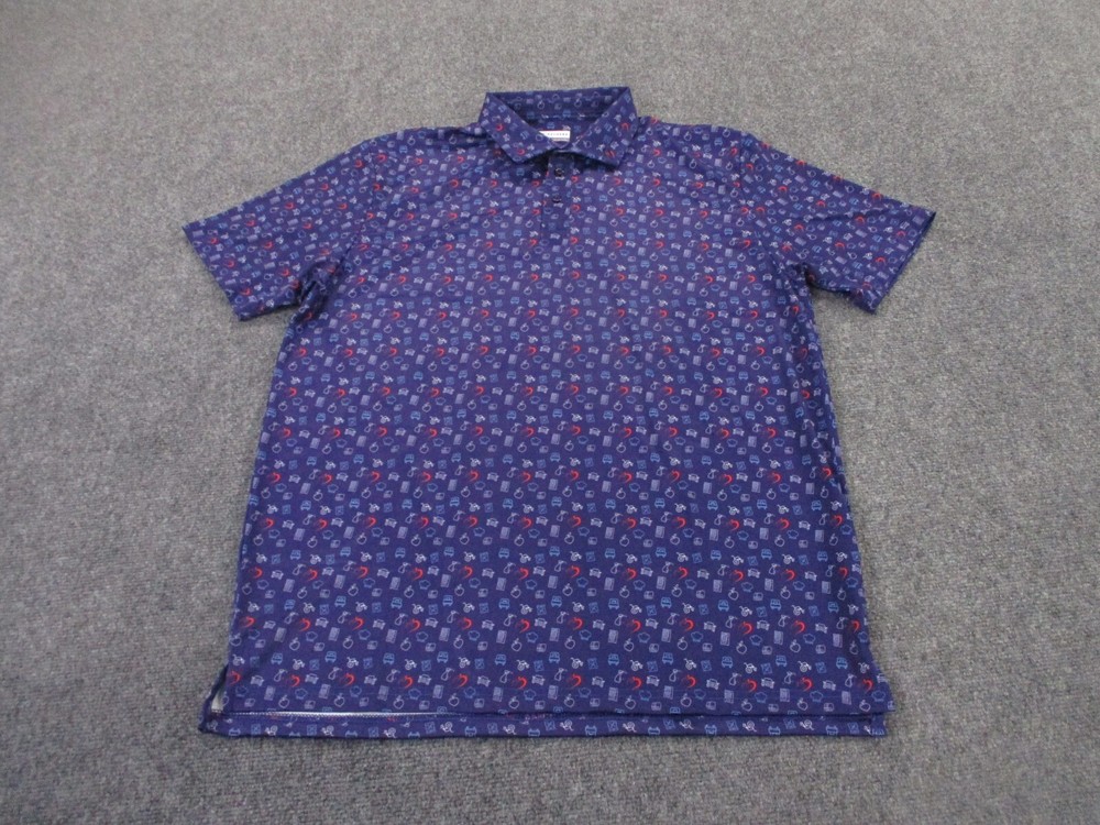 Fore Fathers Shirt Mens L Blue Logo Dad Print Golf Polo Sport Performance Adult