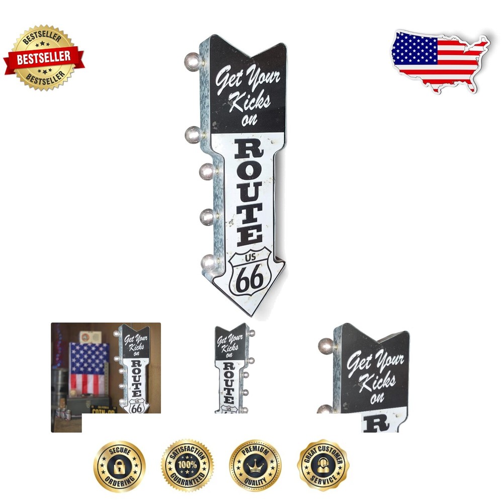 Charming Route 66 Double-Sided Marquee Sign with LED Lights - Gift Ready 26”