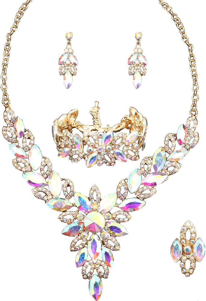 Jewelry Set for Women, Statement Necklace Dangle Earrings Link Bracelet Ring,...