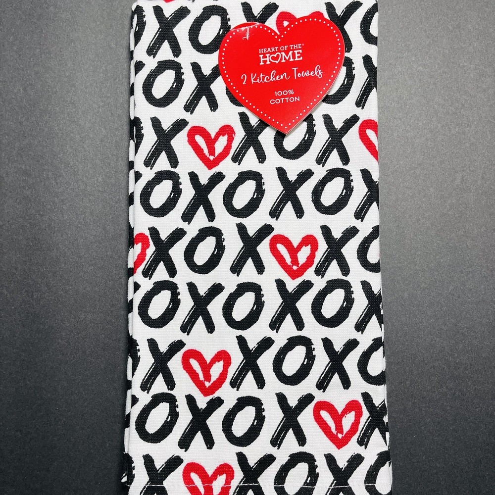 Valentines Day 2-Pack Kitchen Towels with XOXO Hearts in Multicolor - Love Hugs Design