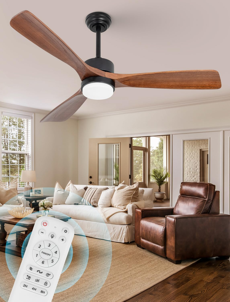 52 Inch Modern Wood Ceiling Fan with Lights and Remote Control