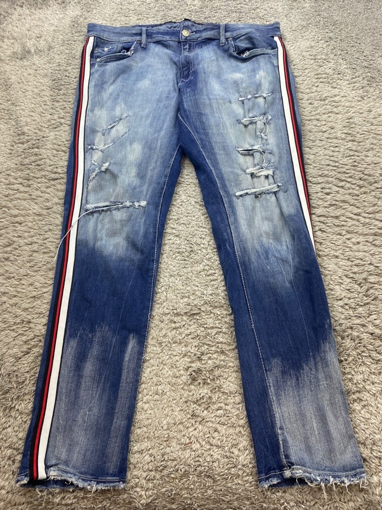 Jordan Craig Jeans Mens 40x34 Sean Distressed Sparta Striped Hip Hop Skate Denim