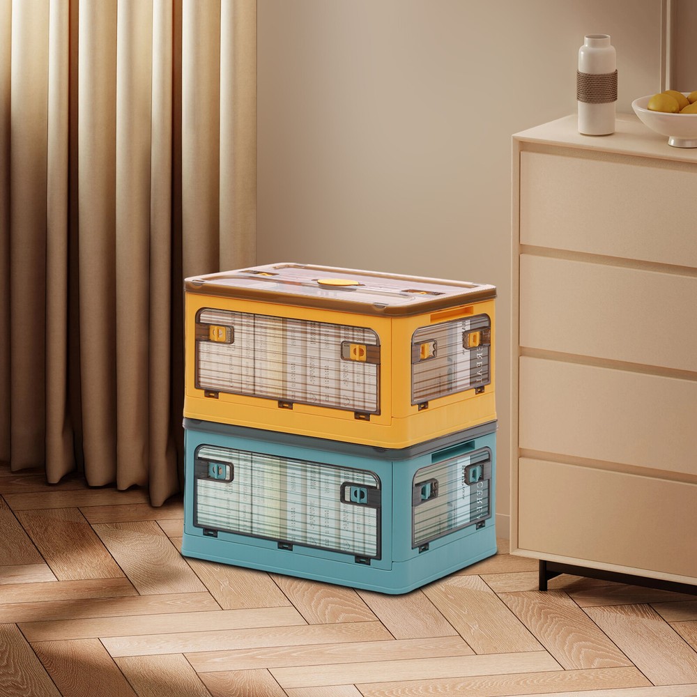 2-Tier Foldable Stackable Plastic Storage Bin for Home Organization