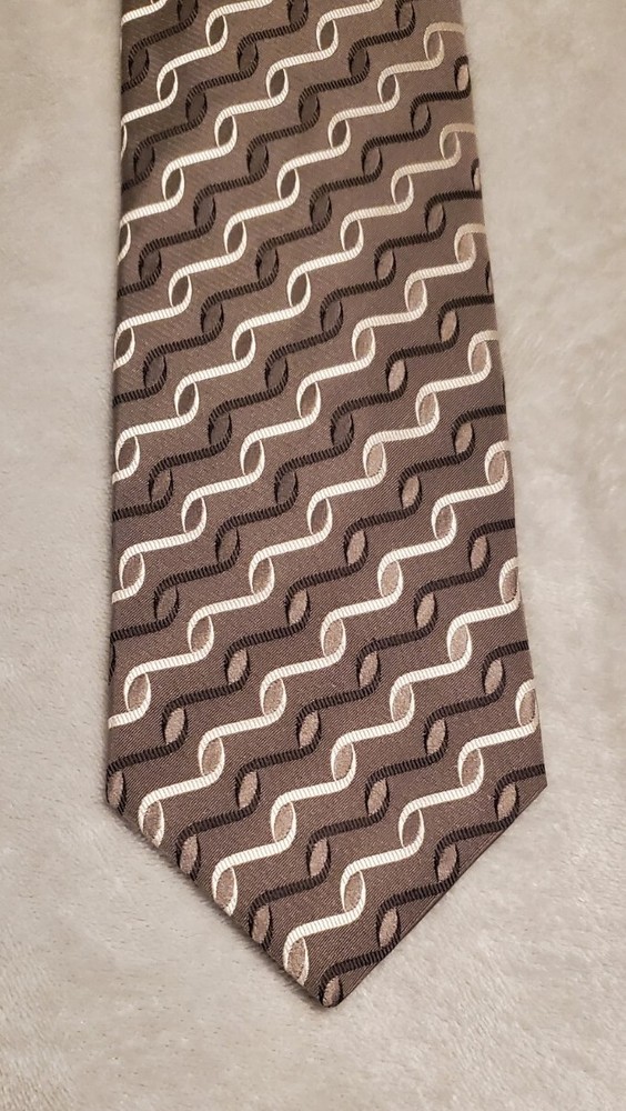 VALERIO GARATI Mens Silk Necktie Gray White Black Geometric 59 Inch