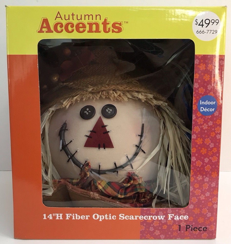 14-Inch Fiber Optic Scarecrow Face for Halloween & Thanksgiving Decor