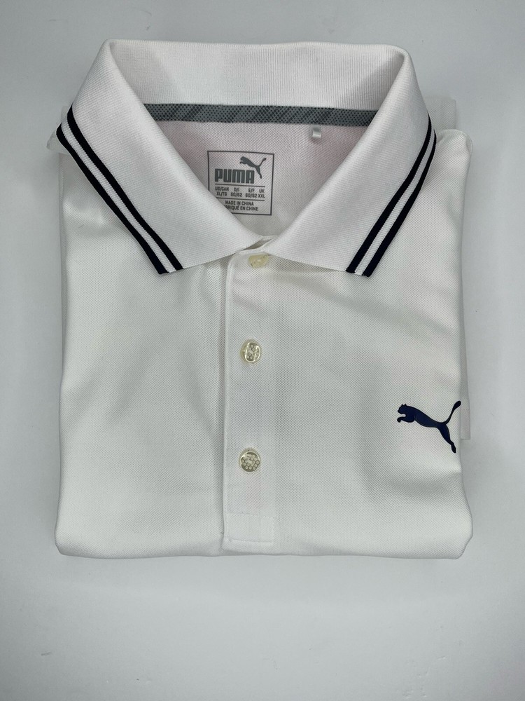 Puma Shirt Mens Polo Large White Short Sleeve Golf Tennis Walking Dry Cell