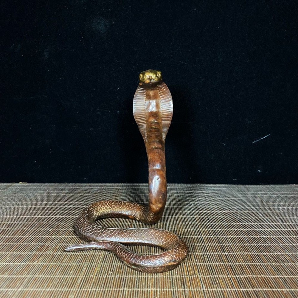 Vintage Brass Gilded King Cobra Statue Solid Copper Snake Figurine Collectible