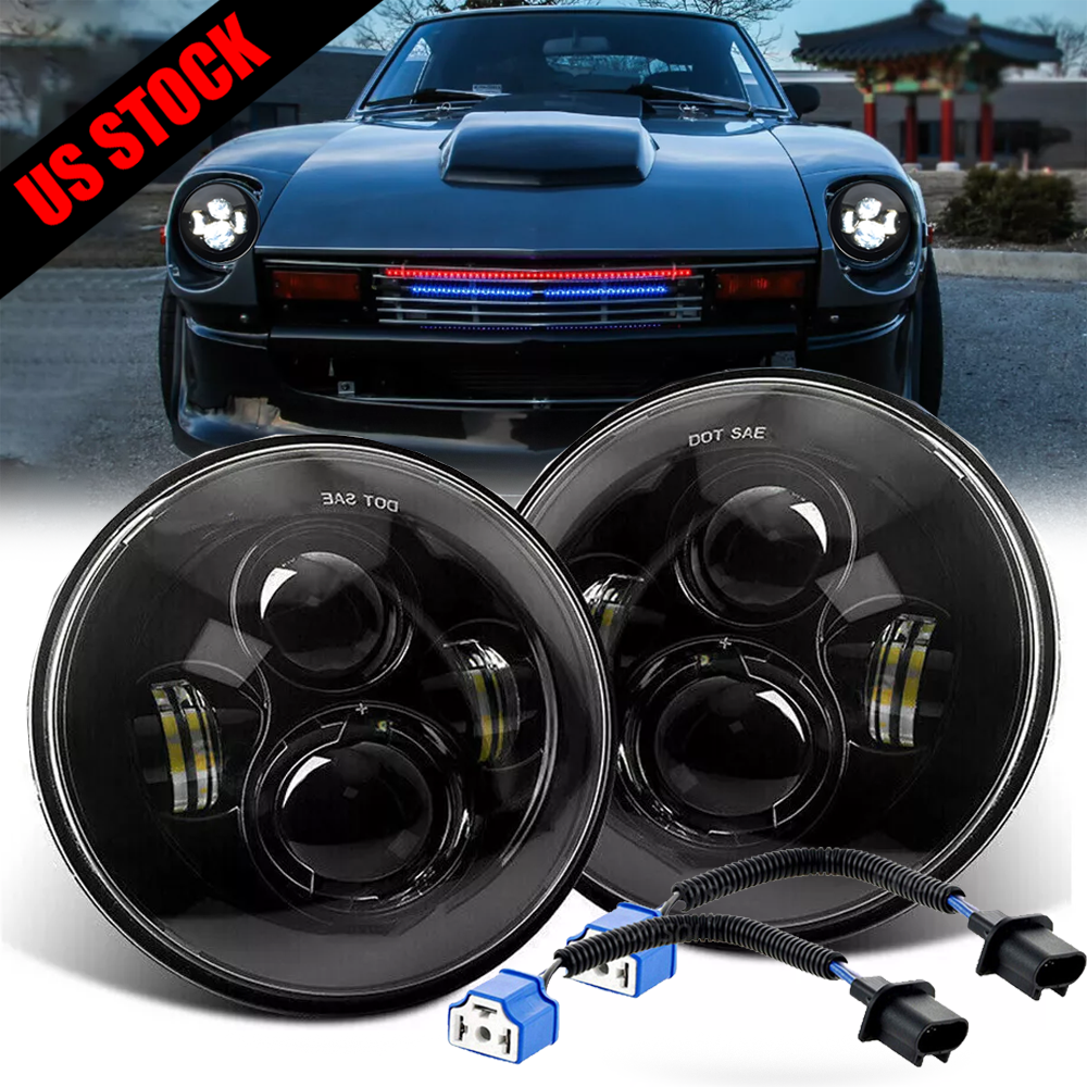 Pair For Datsun 280Z 280ZX 260Z 7 inch Round LED Headlights Hi/Lo Sealed Beam H4