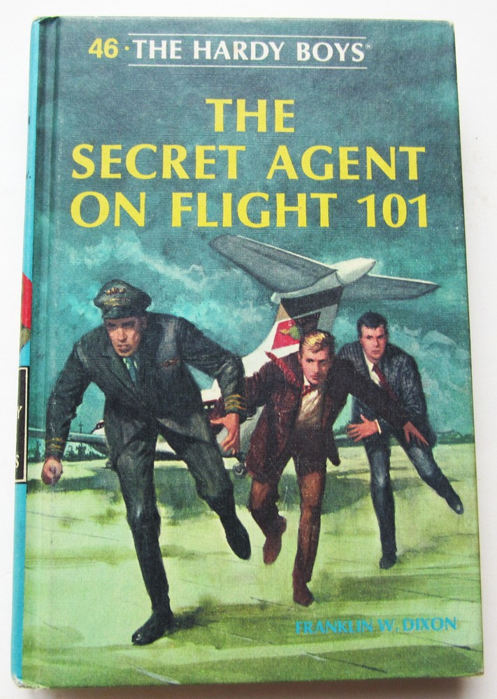Hardy Boys Secret Agent On Flight 101 Hardcover Book #46 1980s Oval Endpapers