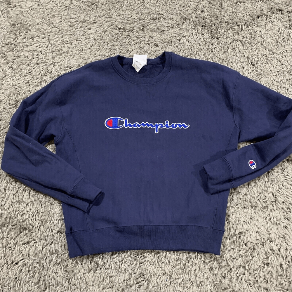Champion Sweater Womens M Medium Reverse Weave Blue Pullover Crew Neck