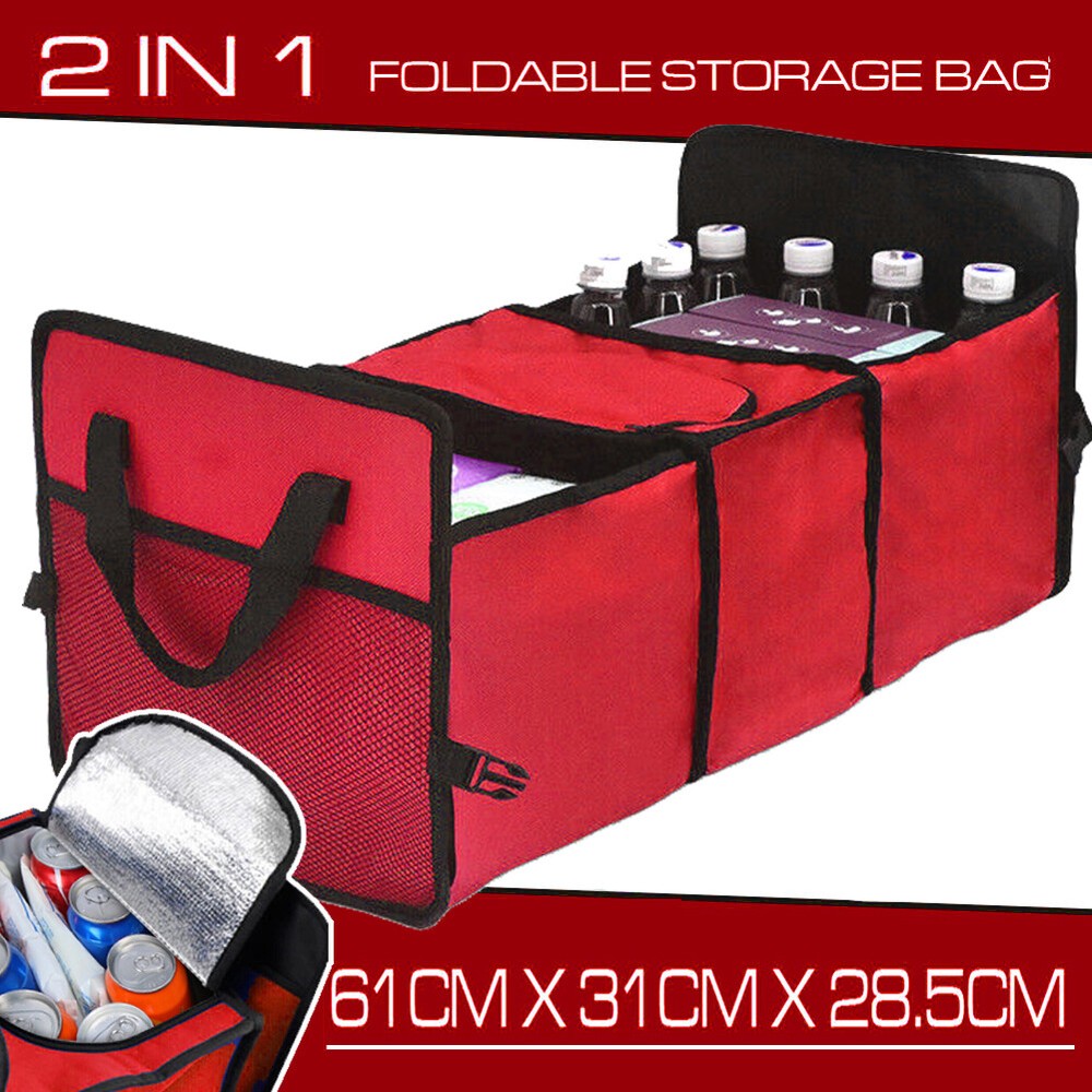 RED Collapsible Trunk Organizer with Cooler Storage Box Net