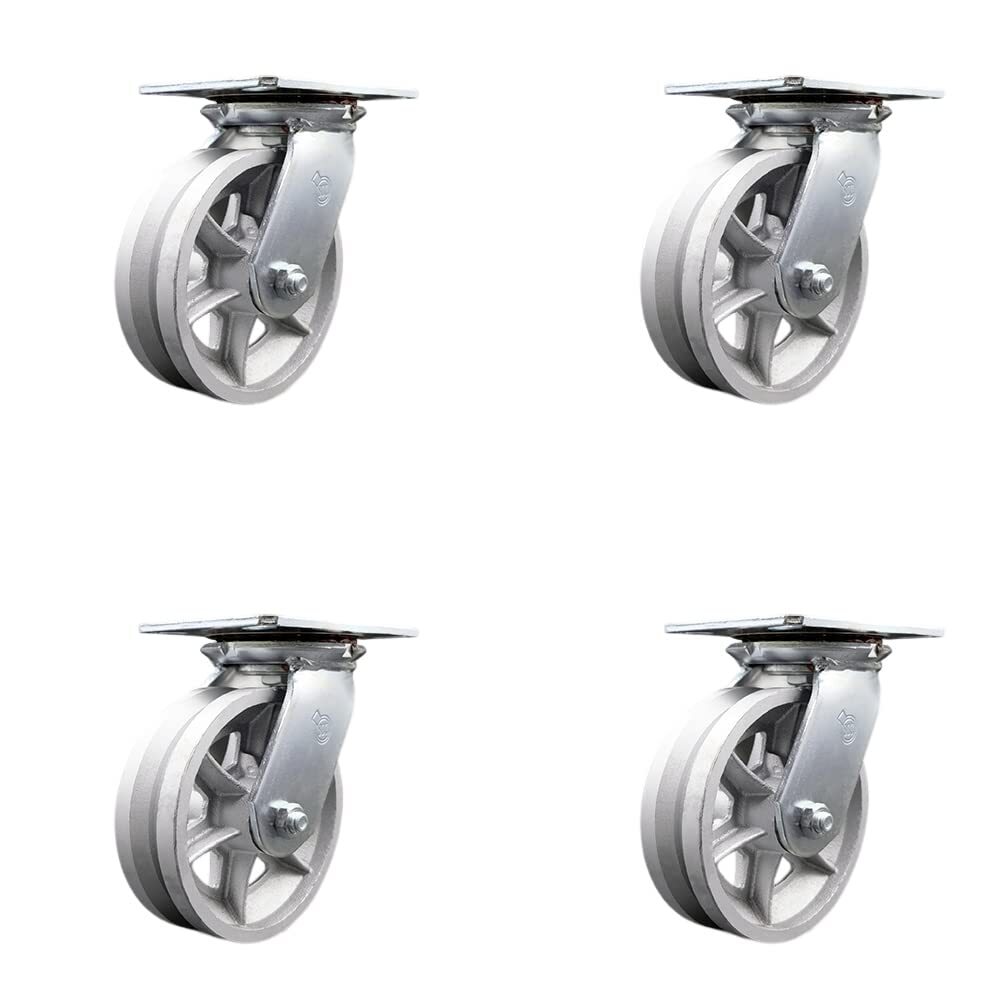 Heavy Duty Large Top Plate V Groove Semi Steel Swivel Caster w/Main. Free Bea...