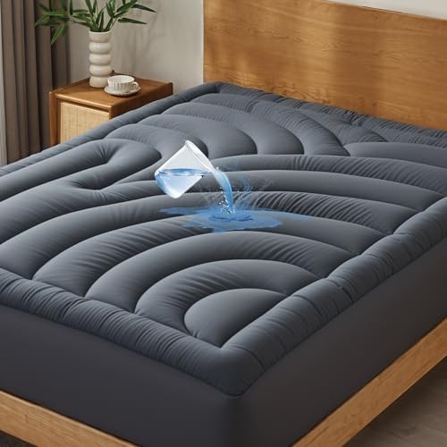 Waterproof Mattress Pad Quilted Fitted Mattress Topper, Five-Layers Queen Grey