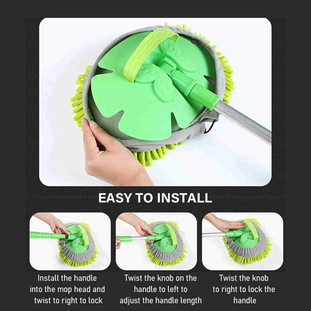 1-Car Wash Brush With Adjustable Long Handle Chenille Car Wash Mop Car SMRT