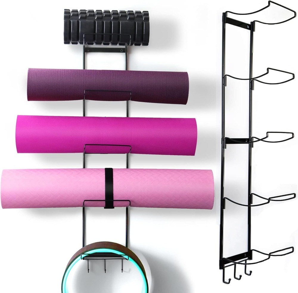 5-Tier Metal Wall Mount Yoga Mat & Wheel Storage Rack
