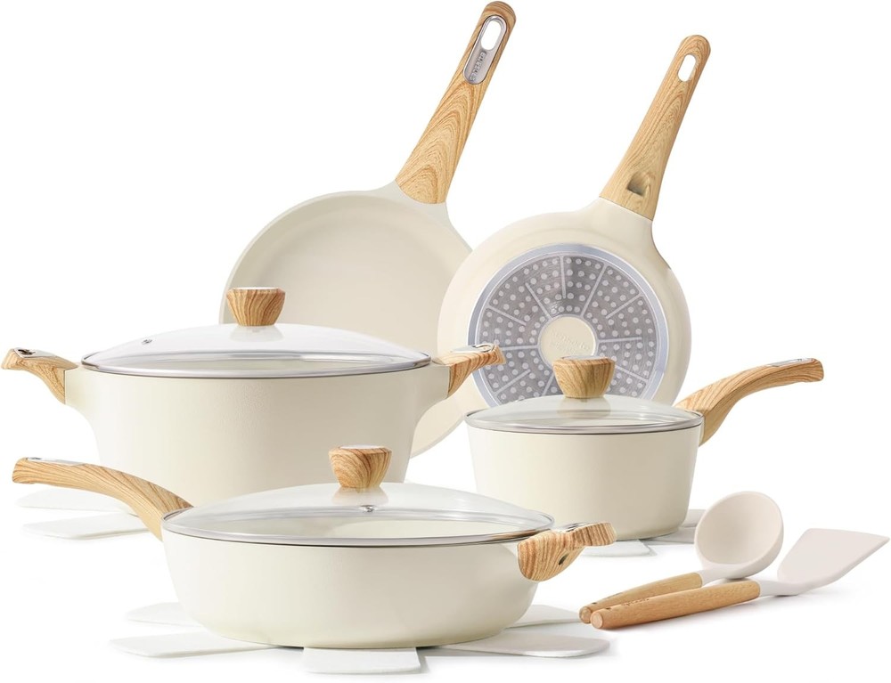 SENSARTE Ceramic Cookware Sets, Pots and Pans Set Non 14 PCS, White