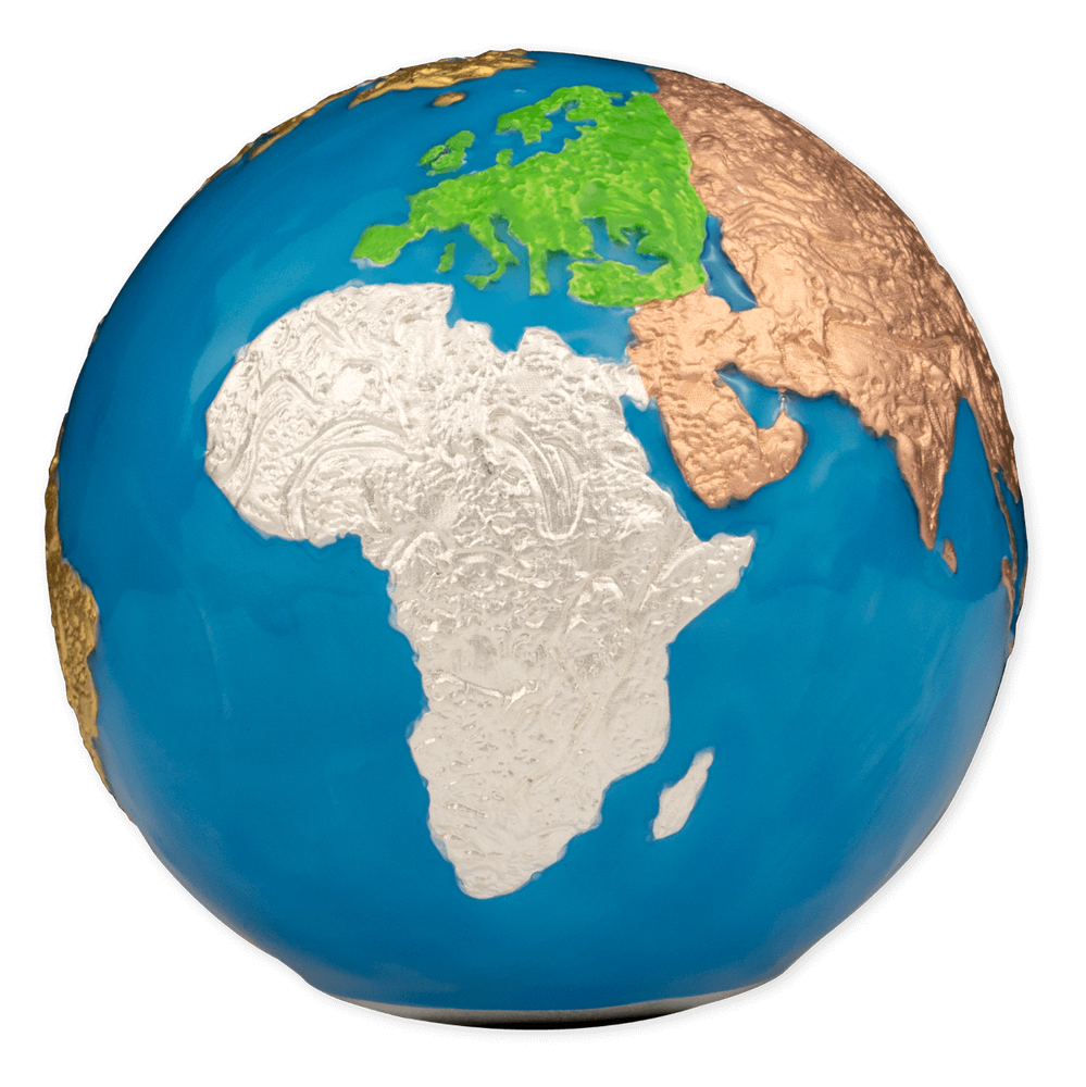 2024 Barbados Blue Marble 5 oz Silver Glow in the Dark Colorized Spherical Coin