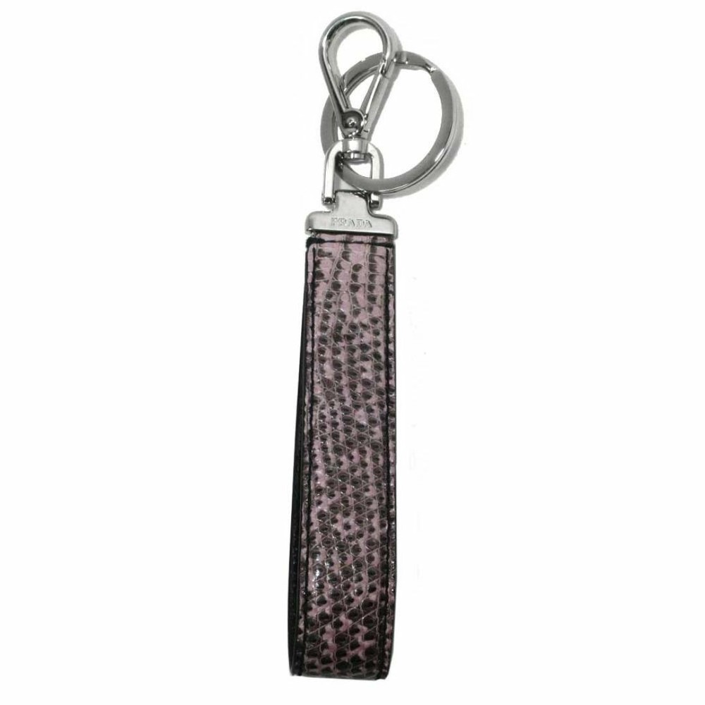 PRADA 1PP726 Lilac Python Leather Keychain Key Ring with Strap