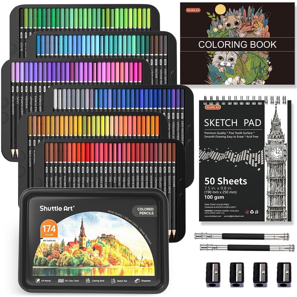 174-Color Soft Core Professional Colored Pencils Set for Artists & Coloring
