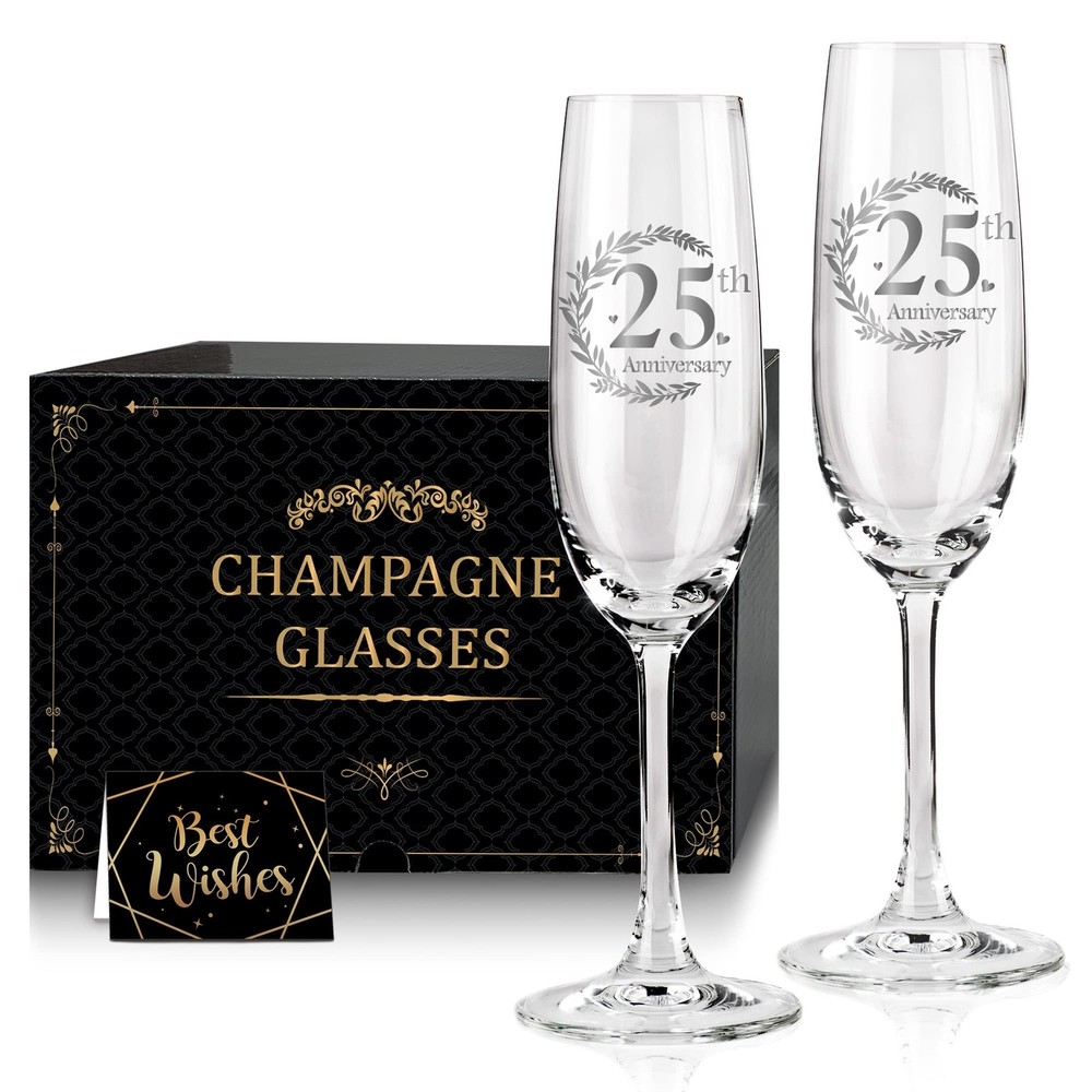 25th Anniversary Champagne Flutes, Wedding Gifts Anniversary for Couple, 25th...