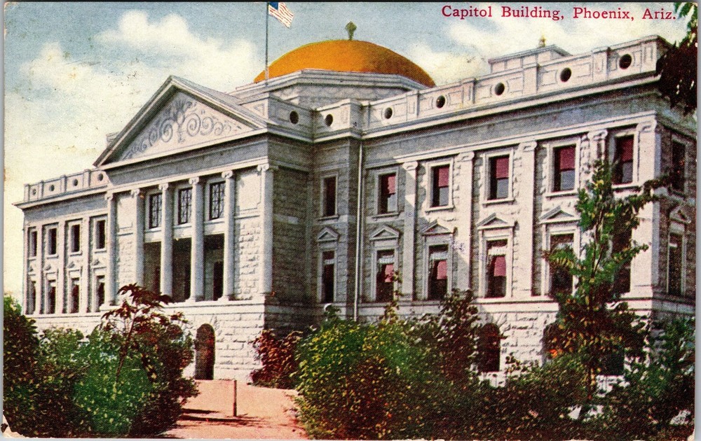 Phoenix AZ-Arizona, Capitol Building, Exterior, U.S Flag, Vintage Postcard