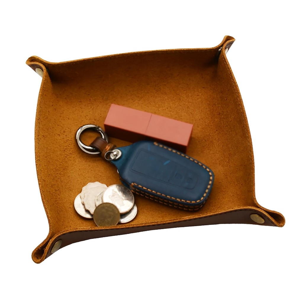 Leather Valet Tray for Men - Jewelry Key Coin Catchall Organizer for Bedside Dresser