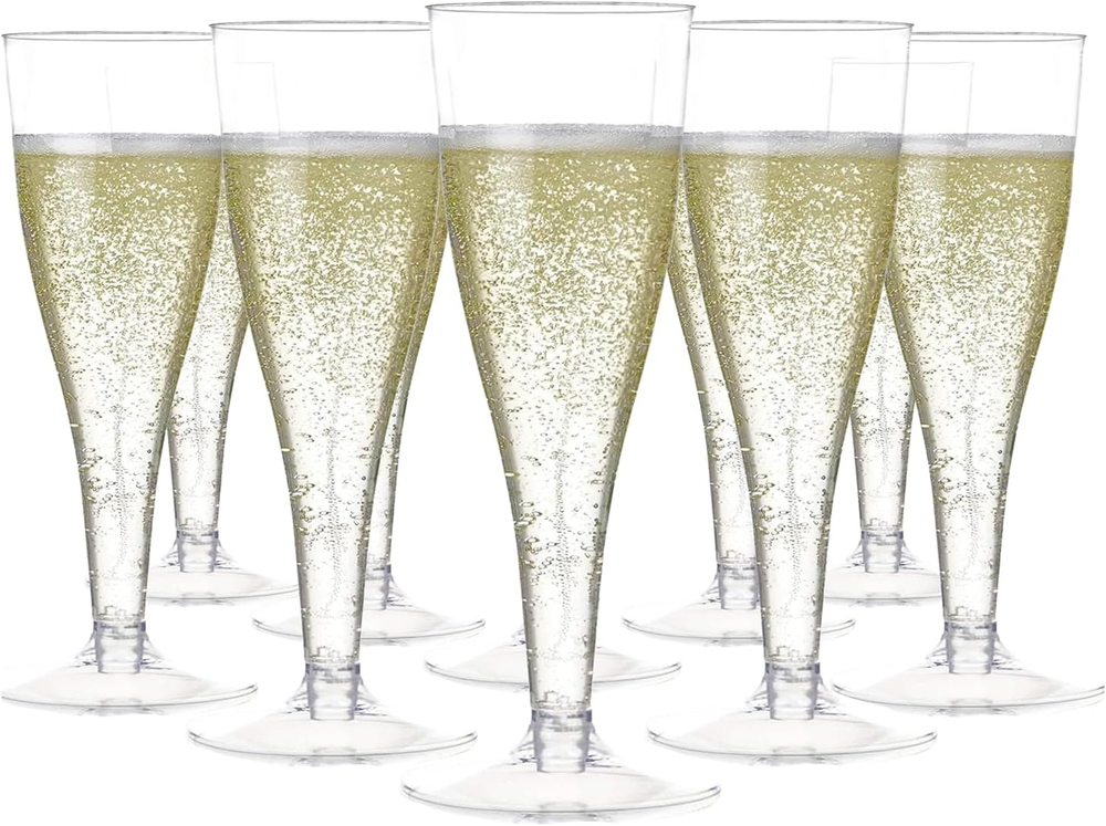 100 Pack Clear Plastic Champagne Flutes - 4.5 Oz Durable Disposable Champagne Gl