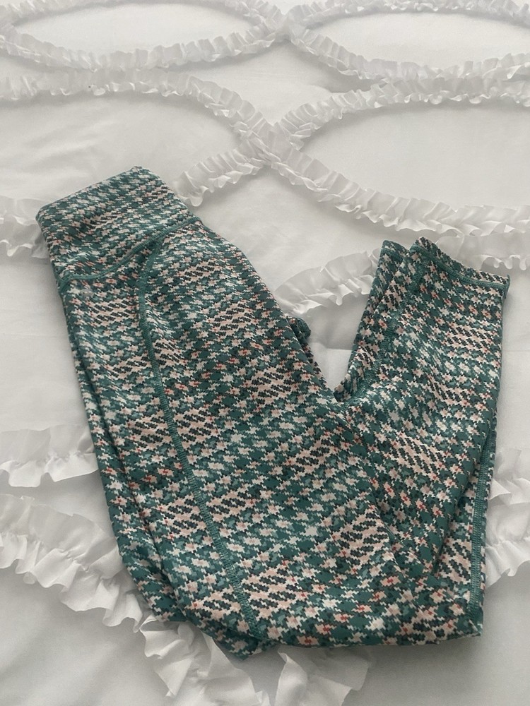 FABLETICS Define Power Hold High Waisted 7/8 Leggings Green Checked XXS