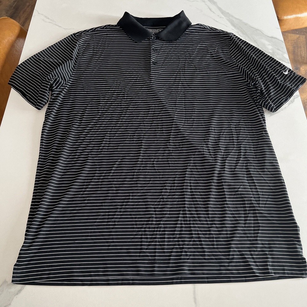 Nike Golf Polo Shirt Mens Extra Large XL Black Striped Tour Performance Dri-Fit