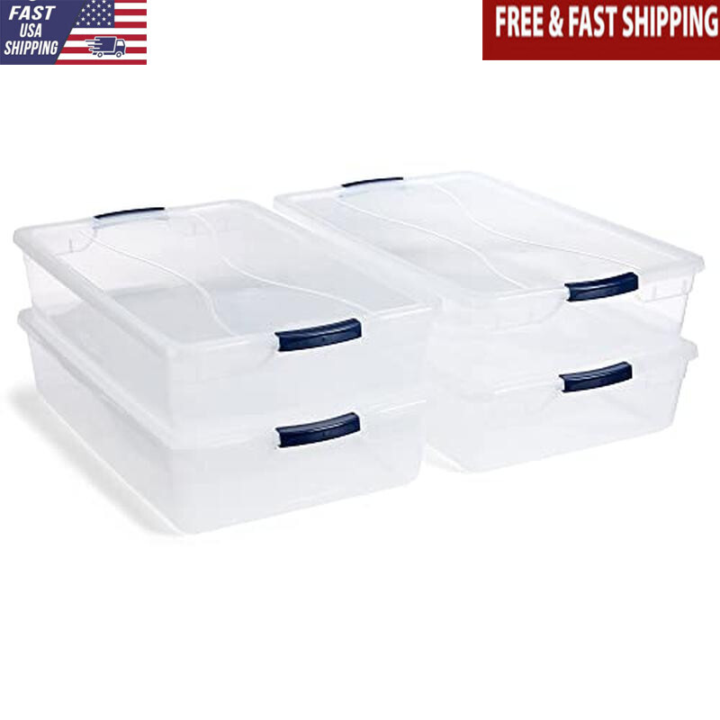 Clear 41 Qt Stackable BPA-Free Storage Bins with Latching Lids 4-Pack Made in USA