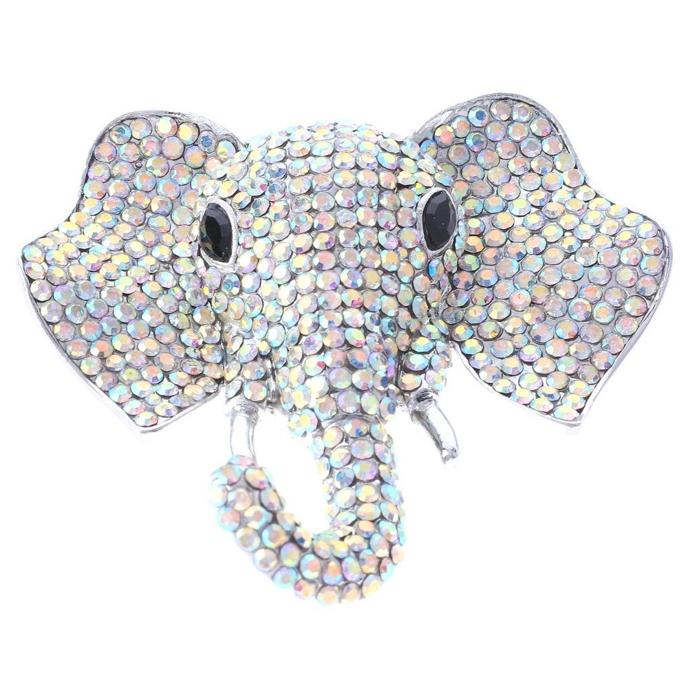 Silver Tone Metal Large Crystal Elephant Brooch P1378-SAB