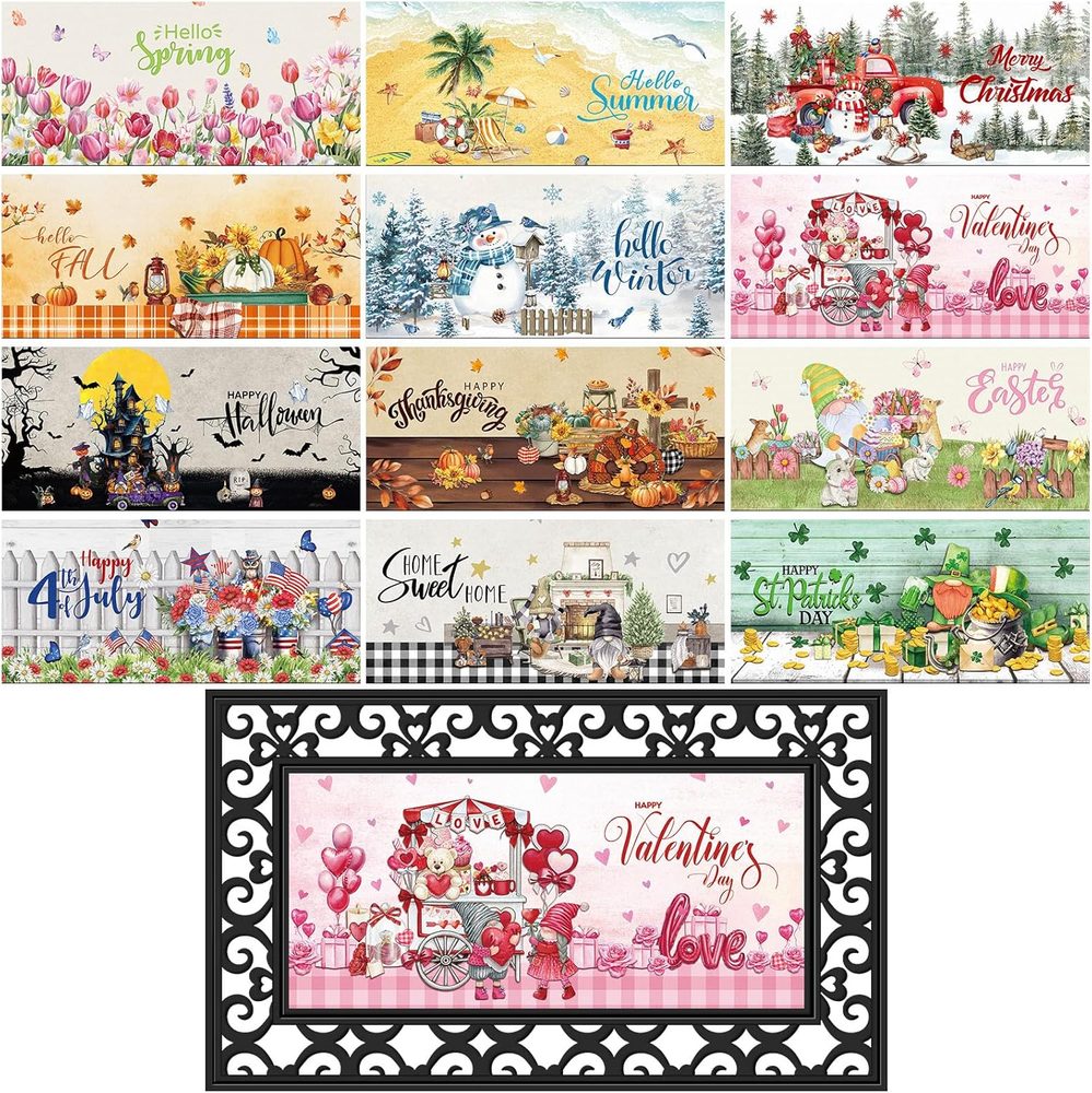 Seasonal Door Mat Interchangeable Doormat Inserts Entrance Welcome Mats 22 X 10-image