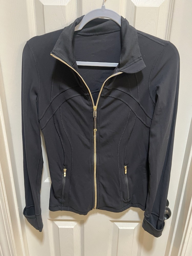 LULU Womens Define Jacket Black Gold Slim High Elastic Workout Size 8