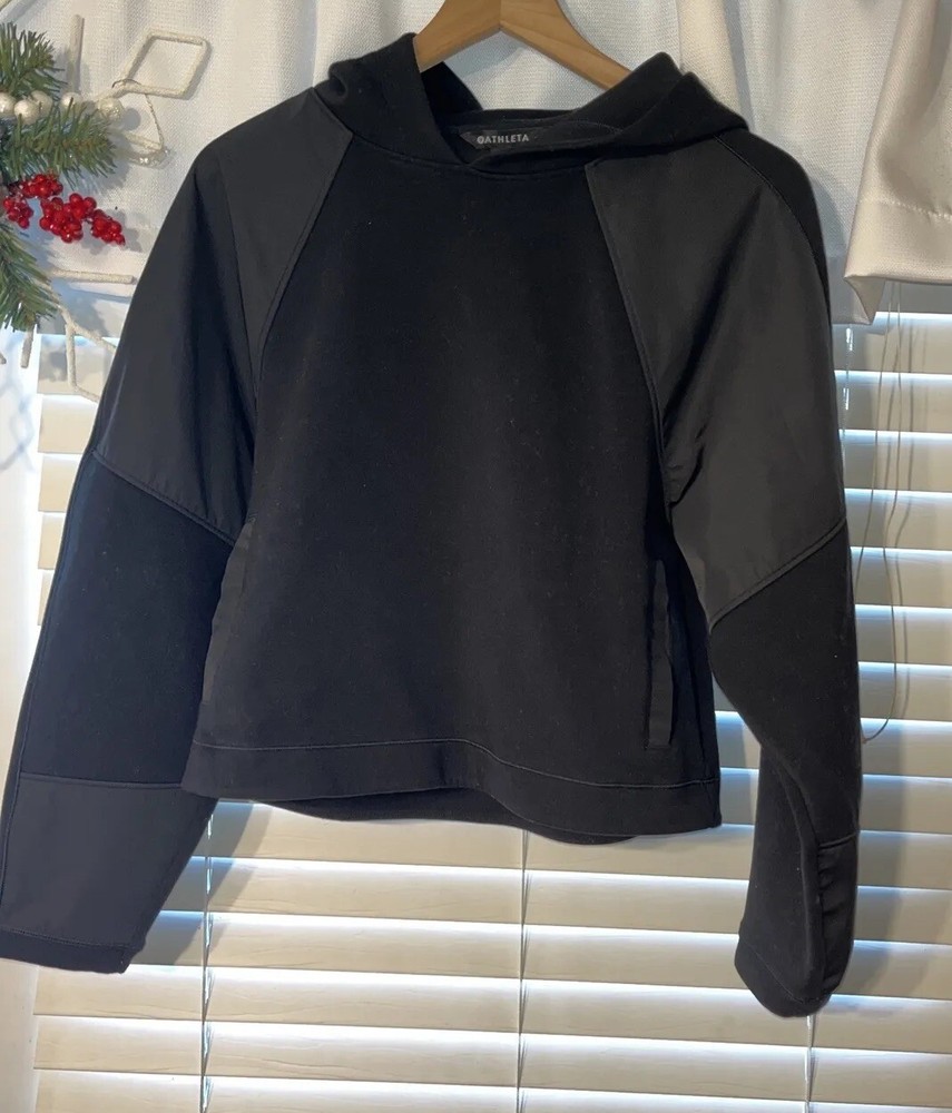 ATHLETA Women's black get set hooded sweatshirt, Size S $109