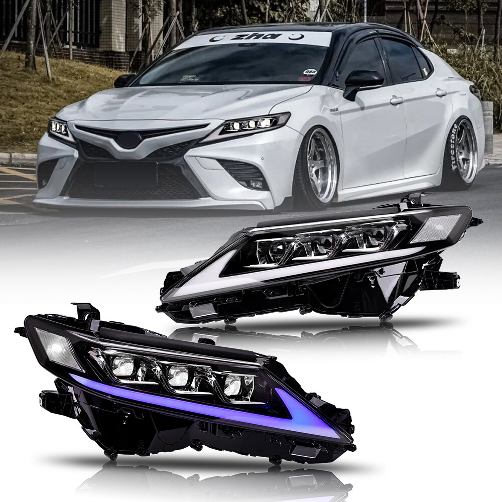 Pair LED Headlights For Toyota Camry 2018-2024 Blue Start Animation DRL Assembly