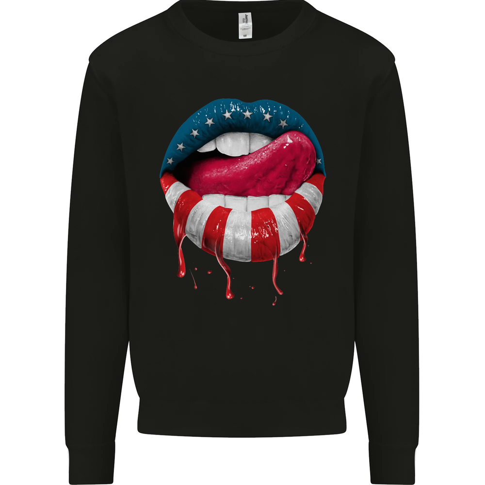 Sexy USA Flag Lips America July 4th Mens Sweatshirt Jumper