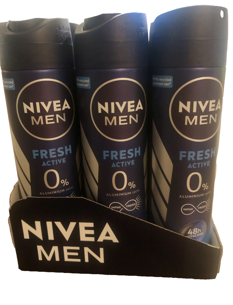 Nivea Men Fresh Active 0% Aluminium Deodorant Spray 150ml Pack of 3