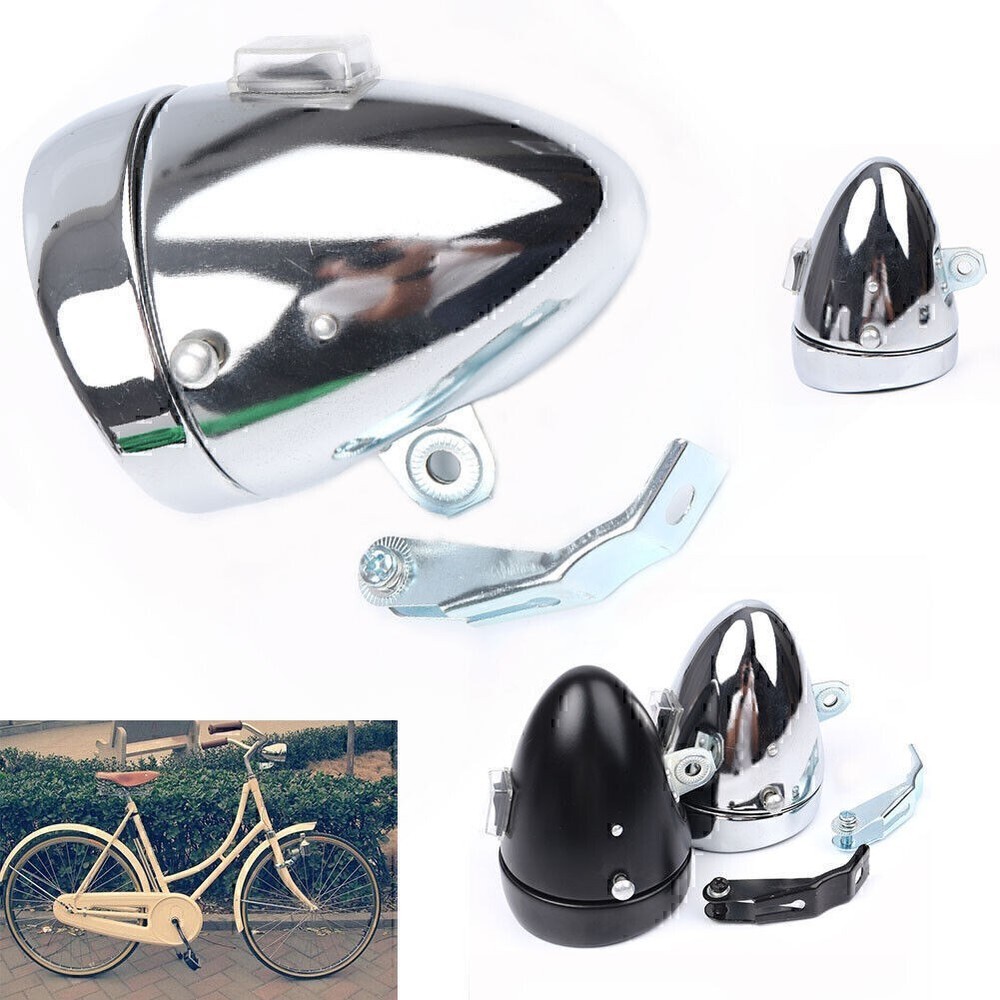 Vintage Bicycle Bike Headlight Retro LED Cycling Fog Lamp Metal Chrome Black  GZ