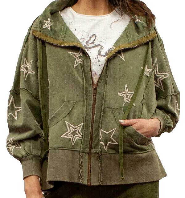 Caite Kyla Green Star Embroidered Zip Hoodie 46