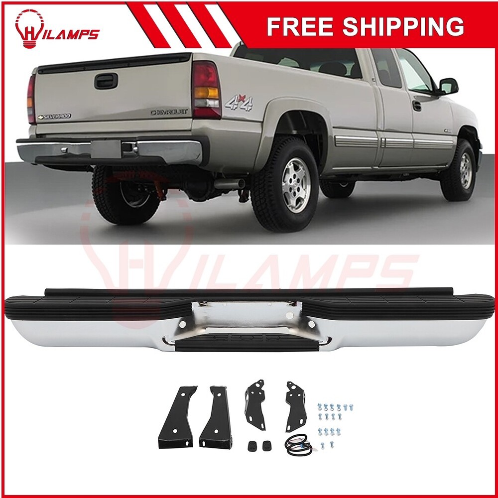 Chrome Rear Step Bumper for 1988-2000 Chevy Silverado GMC Sierra 1500 2500 5.7L