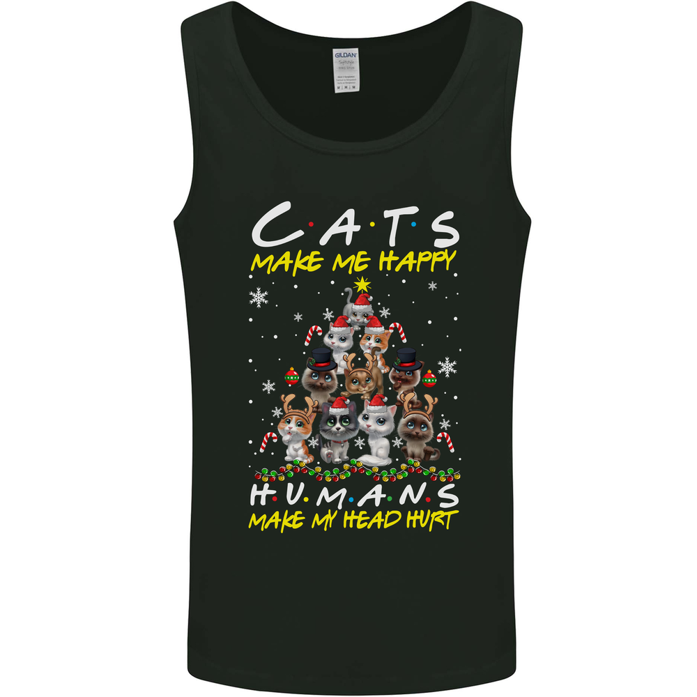 Cats Make Me Happy Funny Christmas Mens Vest Tank Top