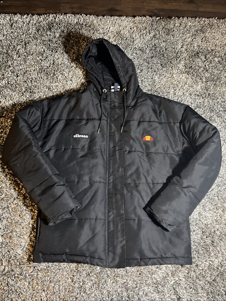 Ellesse Pejo Puffer Padded Jacket Black Hooded Women’s Size US 2  X-Small EUC