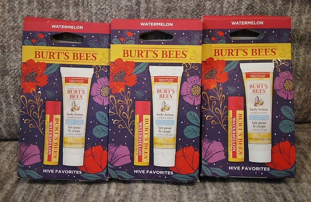 Burt's Bees Holiday Gift Set with Watermelon Lip Balm & Body Lotion 3-Pack
