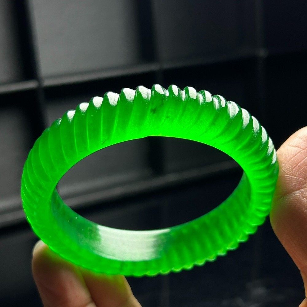 Certificate Natural Burmese high Ice Green Jade jadeite bracelet bangle 57-58MM