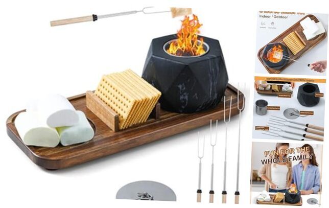 Tabletop Fire Pit Smores Maker Kit - Portable Outdoor & Indoor Fire Pit Black